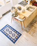 Home Rug Kilim Flat Weave Machine Washable Bathroom, Bedroom, Hall Turkish Boho Moroccan Ethnic Indoor Outdoor Blue Cotton Poly Mix 2'x3'