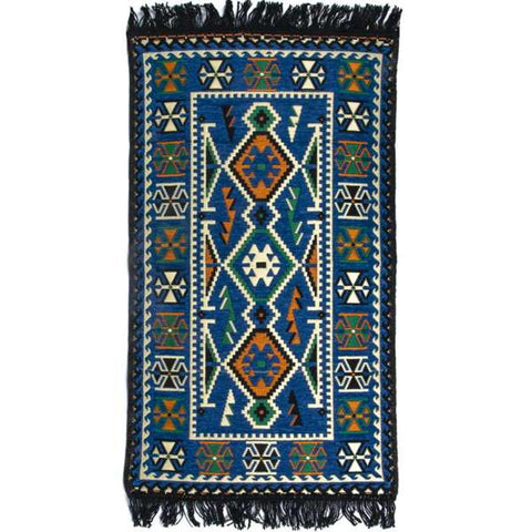 Home Rug Kilim Flat Weave Machine Washable Bathroom, Bedroom, Hall Turkish Boho Moroccan Ethnic Indoor Outdoor Blue Cotton Poly Mix 2'x3'